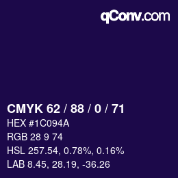 Color code: CMYK 62 / 88 / 0 / 71 | qconv.com