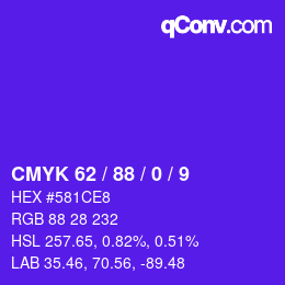 カラーコード: CMYK 62 / 88 / 0 / 9 | qconv.com