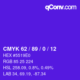 カラーコード: CMYK 62 / 89 / 0 / 12 | qconv.com