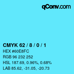 カラーコード: CMYK 62 / 8 / 0 / 1 | qconv.com