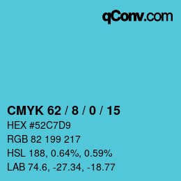 Color code: CMYK 62 / 8 / 0 / 15 | qconv.com