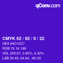 カラーコード: CMYK 62 / 92 / 0 / 22 | qconv.com