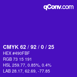 カラーコード: CMYK 62 / 92 / 0 / 25 | qconv.com