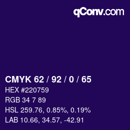 Color code: CMYK 62 / 92 / 0 / 65 | qconv.com