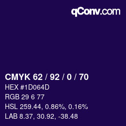 カラーコード: CMYK 62 / 92 / 0 / 70 | qconv.com