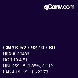 颜色代码: CMYK 62 / 92 / 0 / 80 | qconv.com