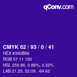 Color code: CMYK 62 / 93 / 0 / 41 | qconv.com
