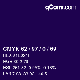 カラーコード: CMYK 62 / 97 / 0 / 69 | qconv.com