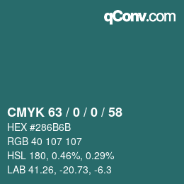 Color code: CMYK 63 / 0 / 0 / 58 | qconv.com