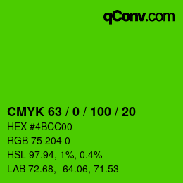 颜色代码: CMYK 63 / 0 / 100 / 20 | qconv.com