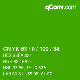 カラーコード: CMYK 63 / 0 / 100 / 34 | qconv.com