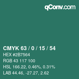Farbcode: CMYK 63 / 0 / 15 / 54 | qconv.com