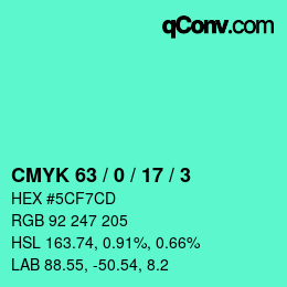 Color code: CMYK 63 / 0 / 17 / 3 | qconv.com
