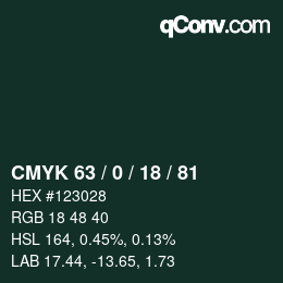Color code: CMYK 63 / 0 / 18 / 81 | qconv.com