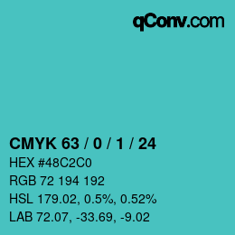 Color code: CMYK 63 / 0 / 1 / 24 | qconv.com