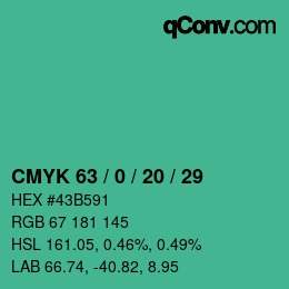 Color code: CMYK 63 / 0 / 20 / 29 | qconv.com