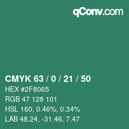 Farbcode: CMYK 63 / 0 / 21 / 50 | qconv.com