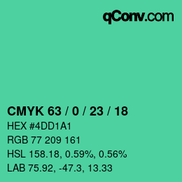 颜色代码: CMYK 63 / 0 / 23 / 18 | qconv.com