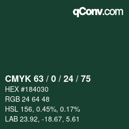 Code couleur: CMYK 63 / 0 / 24 / 75 | qconv.com