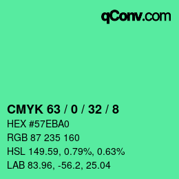 カラーコード: CMYK 63 / 0 / 32 / 8 | qconv.com
