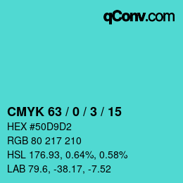 Color code: CMYK 63 / 0 / 3 / 15 | qconv.com