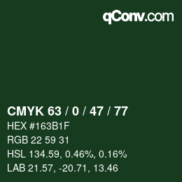 Farbcode: CMYK 63 / 0 / 47 / 77 | qconv.com