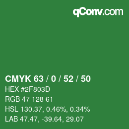 颜色代码: CMYK 63 / 0 / 52 / 50 | qconv.com