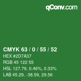 Color code: CMYK 63 / 0 / 55 / 52 | qconv.com