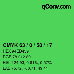 カラーコード: CMYK 63 / 0 / 58 / 17 | qconv.com