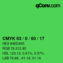 Color code: CMYK 63 / 0 / 60 / 17 | qconv.com
