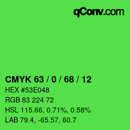 颜色代码: CMYK 63 / 0 / 68 / 12 | qconv.com
