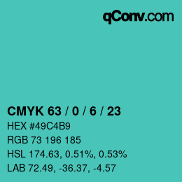 Color code: CMYK 63 / 0 / 6 / 23 | qconv.com
