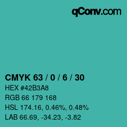 カラーコード: CMYK 63 / 0 / 6 / 30 | qconv.com