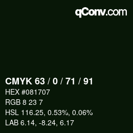 Farbcode: CMYK 63 / 0 / 71 / 91 | qconv.com