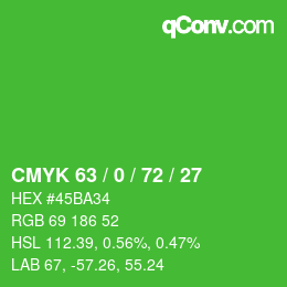 カラーコード: CMYK 63 / 0 / 72 / 27 | qconv.com