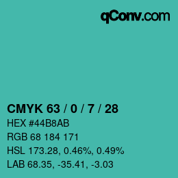 カラーコード: CMYK 63 / 0 / 7 / 28 | qconv.com