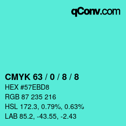 カラーコード: CMYK 63 / 0 / 8 / 8 | qconv.com
