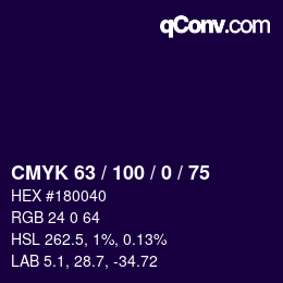 颜色代码: CMYK 63 / 100 / 0 / 75 | qconv.com