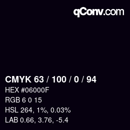 カラーコード: CMYK 63 / 100 / 0 / 94 | qconv.com