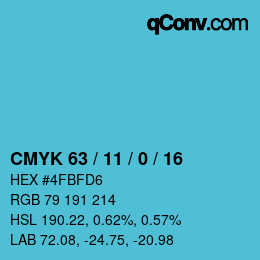 Farbcode: CMYK 63 / 11 / 0 / 16 | qconv.com