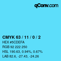 カラーコード: CMYK 63 / 11 / 0 / 2 | qconv.com
