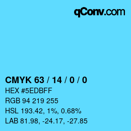 颜色代码: CMYK 63 / 14 / 0 / 0 | qconv.com
