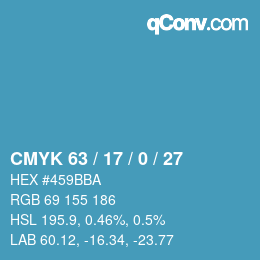 Color code: CMYK 63 / 17 / 0 / 27 | qconv.com