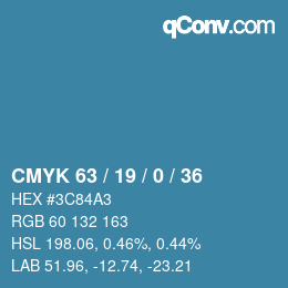 カラーコード: CMYK 63 / 19 / 0 / 36 | qconv.com