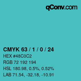 カラーコード: CMYK 63 / 1 / 0 / 24 | qconv.com