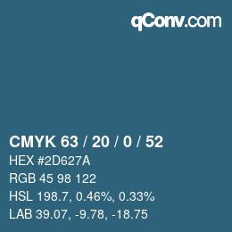 Color code: CMYK 63 / 20 / 0 / 52 | qconv.com