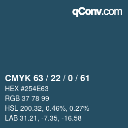 Color code: CMYK 63 / 22 / 0 / 61 | qconv.com
