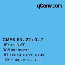 Color code: CMYK 63 / 22 / 0 / 7 | qconv.com
