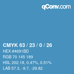 Color code: CMYK 63 / 23 / 0 / 26 | qconv.com