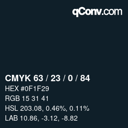 Color code: CMYK 63 / 23 / 0 / 84 | qconv.com